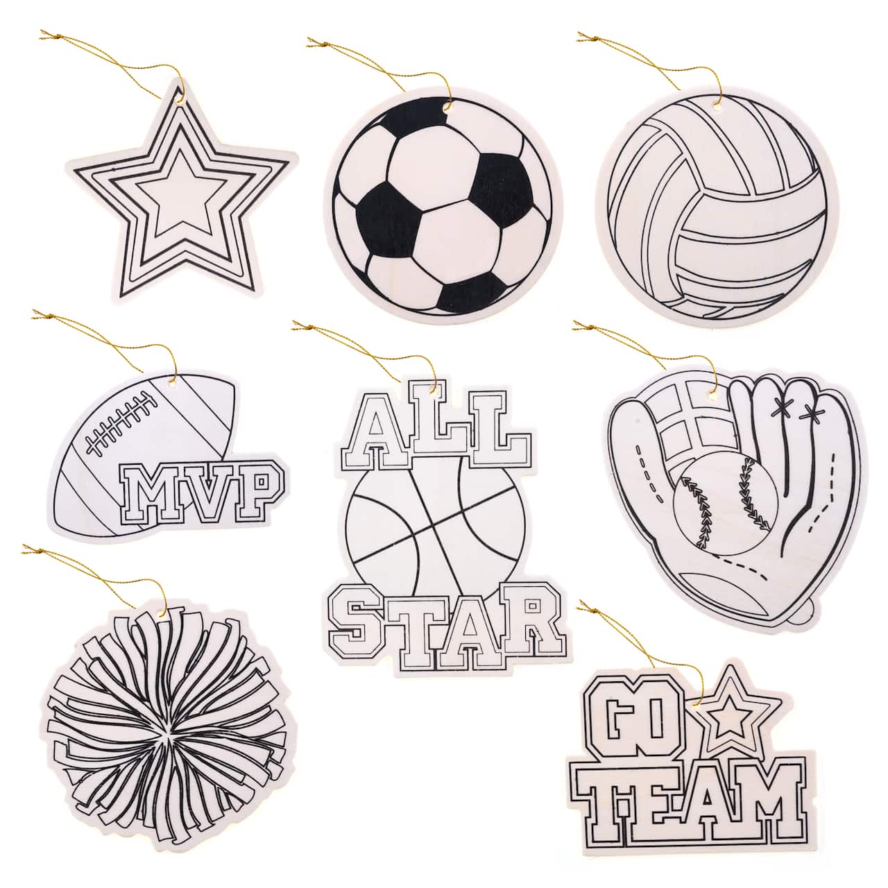 Sports Color-In Wood Ornaments by Creatology&#x2122;